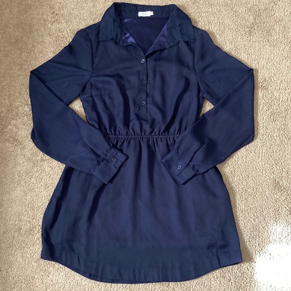 TOBI plain navy blue button up long sleeve dress with cinched waist, medium - Picture 15 of 15